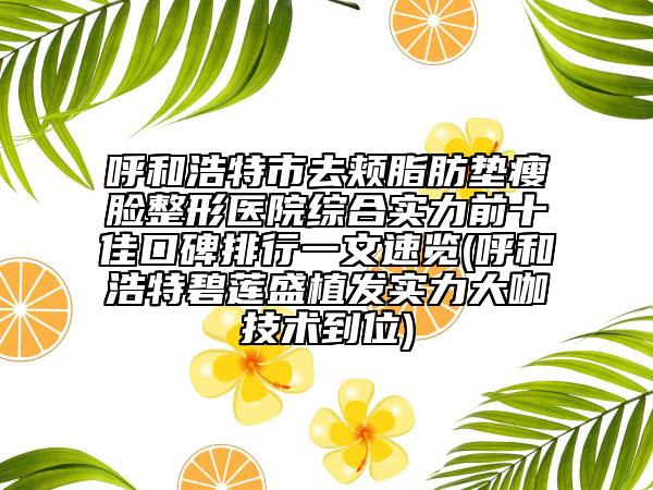 呼和浩特市去頰脂肪墊瘦臉整形醫(yī)院綜合實力前十佳口碑排行一文速覽(呼和浩特碧蓮盛植發(fā)實力大咖技術到位)