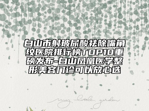 白山市射玻尿酸祛除嘴角紋醫(yī)院排行榜TOP10重磅發(fā)布-白山鳳凰醫(yī)學整形美容門診可以放心選