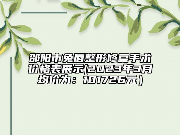 邵陽市兔唇整形修復(fù)手術(shù)價(jià)格表展示(2023年3月均價(jià)為：101726元）