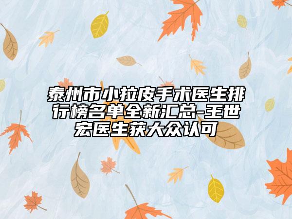 泰州市小拉皮手術醫(yī)生排行榜名單全新匯總-王世宏醫(yī)生獲大眾認可