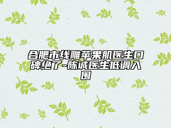 合肥市線雕蘋果肌醫(yī)生口碑絕了-陳誠醫(yī)生低調(diào)入圍