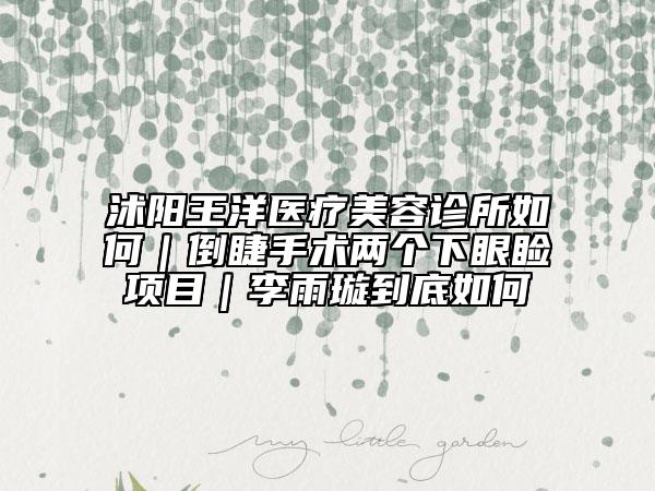 沭陽王洋醫(yī)療美容診所如何｜倒睫手術兩個下眼瞼項目｜李雨璇到底如何