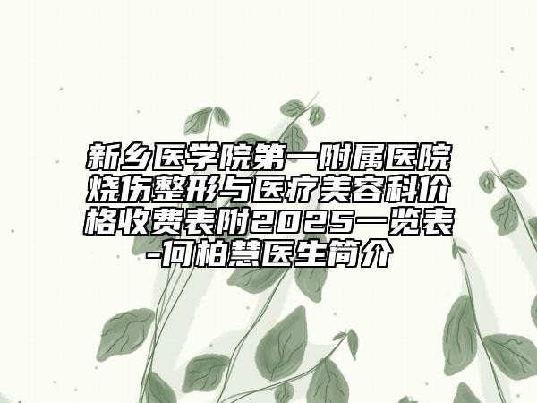新鄉(xiāng)醫(yī)學(xué)院第一附屬醫(yī)院燒傷整形與醫(yī)療美容科價(jià)格收費(fèi)表附2025一覽表-何柏慧醫(yī)生簡介