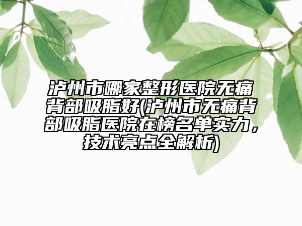 瀘州市哪家整形醫(yī)院無痛背部吸脂好(瀘州市無痛背部吸脂醫(yī)院在榜名單實力，技術(shù)亮點全解析)