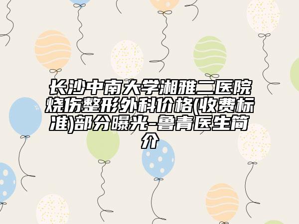 長沙中南大學湘雅二醫(yī)院燒傷整形外科價格(收費標準)部分曝光-魯青醫(yī)生簡介
