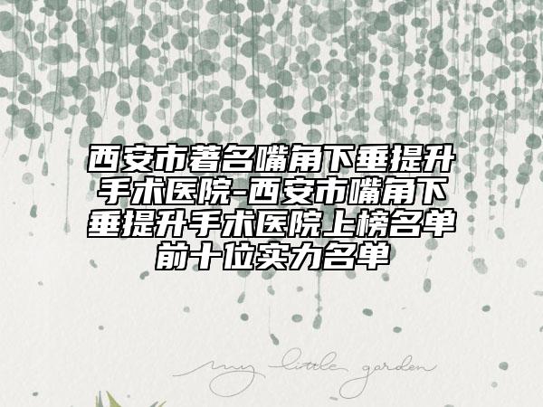 西安市著名嘴角下垂提升手術(shù)醫(yī)院-西安市嘴角下垂提升手術(shù)醫(yī)院上榜名單前十位實(shí)力名單