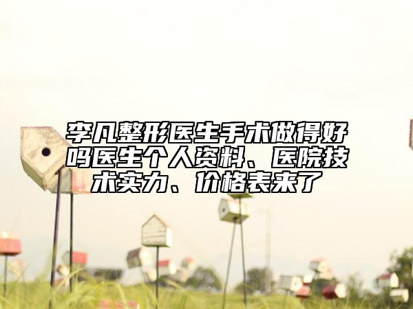 李凡整形醫(yī)生手術做得好嗎醫(yī)生個人資料、醫(yī)院技術實力、價格表來了