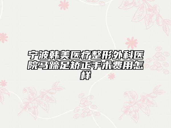 寧波韓美醫(yī)療整形外科醫(yī)院馬蹄足矯正手術(shù)費用怎樣
