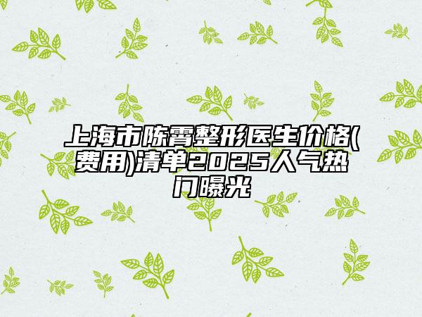 上海市陳霄整形醫(yī)生價(jià)格(費(fèi)用)清單2025人氣熱門曝光